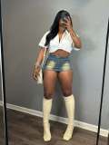 Women Summer Sexy Zipper Washed Skirt