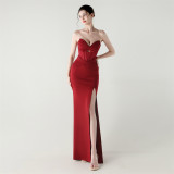 Women herringbone Strapless sweetheart neck hollow Lace-Up Formal Party evening dress