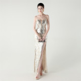 Women cross Lace-Up fishtail evening dress Formal Party evening dress
