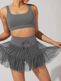 Women Summer Lace-up Pleated Skirt