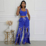 Women Two Piece Set Suspender Top Lace Wide Leg Pants Two Piece Set
