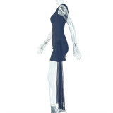 Women Spring Solid Slash Shoulder Bodycon Dress