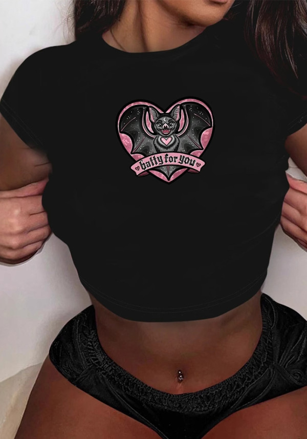 Women Summer Street Batman Sexy Crop Short Sleeve T-shirt