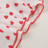 Women Heart Print Lace V-Neck Suspender Top and Shorts Two Piece Set