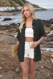 Women Spring Summer Turndown Collar Casual Short Sleeve Knitting Top