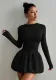 Women Round Neck Long Sleeve Pleated Casual Dress
