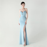 Women herringbone Strapless sweetheart neck hollow Lace-Up Formal Party evening dress