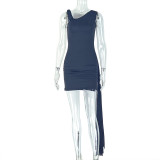 Women Spring Solid Slash Shoulder Bodycon Dress