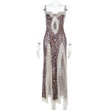 Summer Leopard Slit Strap Women's Dress