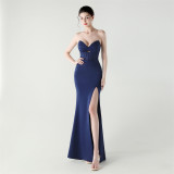 Women herringbone Strapless sweetheart neck hollow Lace-Up Formal Party evening dress