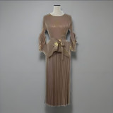 Plus Size Women African pleated Casual irregular Top and Skirt Two Piece Set