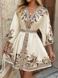 Women Summer Half-Sleeve Lace-Up Dress