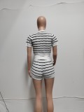 Women Short Sleeve Striped Top and Shorts Two Piece Set