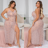 Women See-Through Mesh Slit Sexy Suspender Skirt Two Piece Set