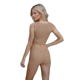 Women Round Neck Vest Shorts Two Piece Set