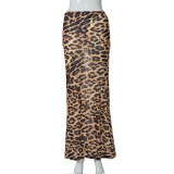 Women Summer Sexy Leopard Mesh See-Through Skirt
