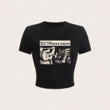 Women Summer Street Style Rock Style Sexy Crop Short Sleeve T-shirt