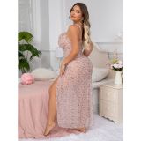Women See-Through Mesh Slit Sexy Suspender Skirt Two Piece Set