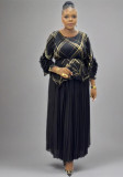 Plus Size Women African pleated Casual irregular Top and Skirt Two Piece Set
