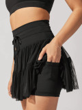 Women Summer Lace-up Pleated Skirt