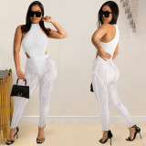 Women sexy Mesh See-Through Top and trousers Two Piece Set