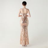 Women off-shoulder beaded sling V Neck Formal Party evening dress