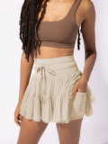 Women Summer Lace-up Pleated Skirt