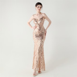Women off-shoulder beaded sling V Neck Formal Party evening dress