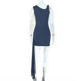 Women Spring Solid Slash Shoulder Bodycon Dress