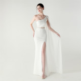 Women Tulle Shawl Beaded Tube Embroidery One Shoulder Evening Dress​