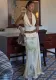 Women Sexy Halter Neck Backless Top Patchwork Mesh Print Slit Skirt Two Piece Set