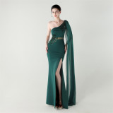 Women Tulle Shawl Beaded Tube Embroidery One Shoulder Evening Dress​