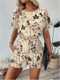 Women Summer printed Casual shirt shorts Two Piece Set
