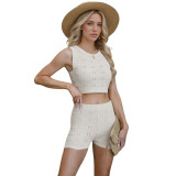 Women Round Neck Vest Shorts Two Piece Set