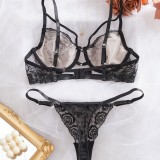 Women mesh rose embroidery Sexy Lingerie Set