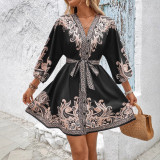 Women Summer Half-Sleeve Lace-Up Dress