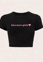 Women Summer Letter Crop Short Sleeve T-shirt
