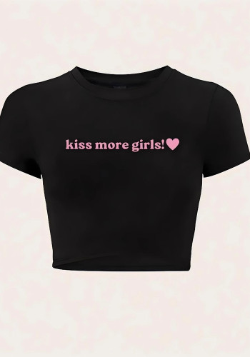 Women Summer Letter Crop Short Sleeve T-shirt