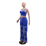 Women Two Piece Set Suspender Top Lace Wide Leg Pants Two Piece Set