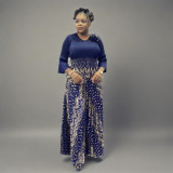 Plus Size Women African pleated Top and printed wide-leg pants Two Piece Set