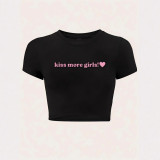 Women Summer Letter Crop Short Sleeve T-shirt