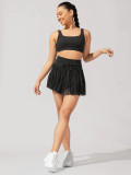 Women Summer Lace-up Pleated Skirt