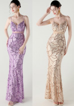 Women tulle Patchwork cross Lace-Up sequined Formal Party evening dress