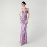 Women tulle Patchwork cross Lace-Up sequined Formal Party evening dress