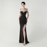 Women lace mesh herringbone Lace-Up beaded Formal Party evening dress