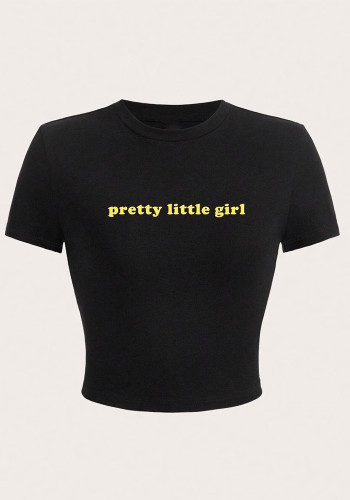 Women Summer Street Letter Print Sexy Crop Short Sleeve T-shirt