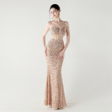 Women herringbone Lace-Up wrapped chest formal Formal Party sequined evening dress
