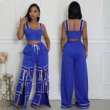 Women Two Piece Set Suspender Top Lace Wide Leg Pants Two Piece Set