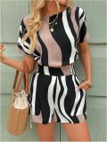 Women Summer printed Casual shirt shorts Two Piece Set