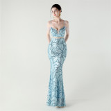 Women beaded cross Lace-Up hollow Patchwork Formal Party evening dress